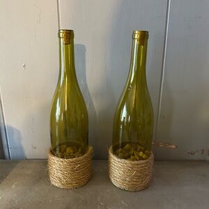 Twine-Wrapped Olive Glass Vases